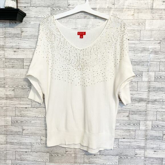 ELLE Off-White Sequined Dolman Sleeve Sweater, M - Picture 3 of 9